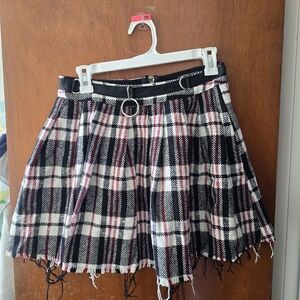 Current Mood Black and White Plaid Skirt with Pink Highlights